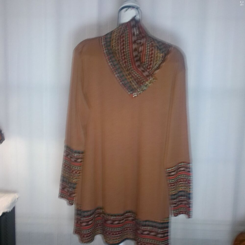 BEBONNIE Long Sleeve Cowl Neck Honey Brown Tunic Sweater XXL